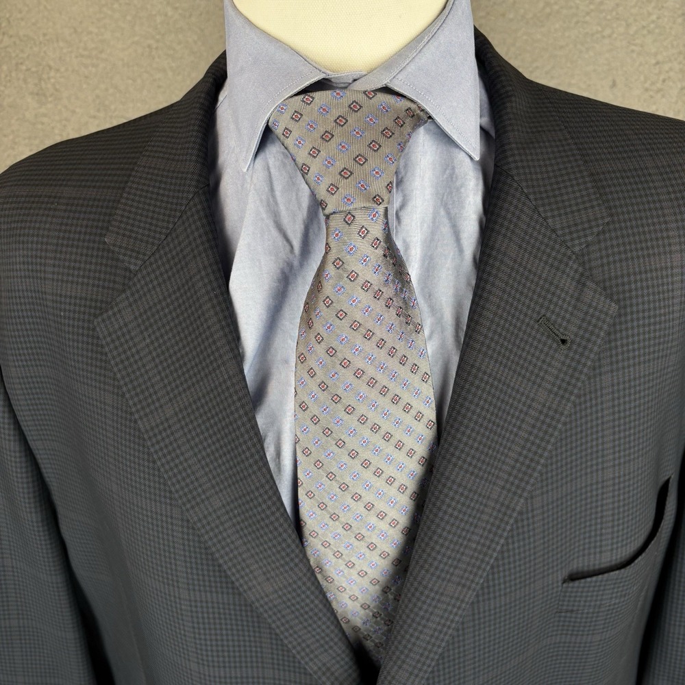 Joseph Abboud 48L Windowpane Check Blazer Men Navy Wool 3 Button Jacket - Picture 3 of 13